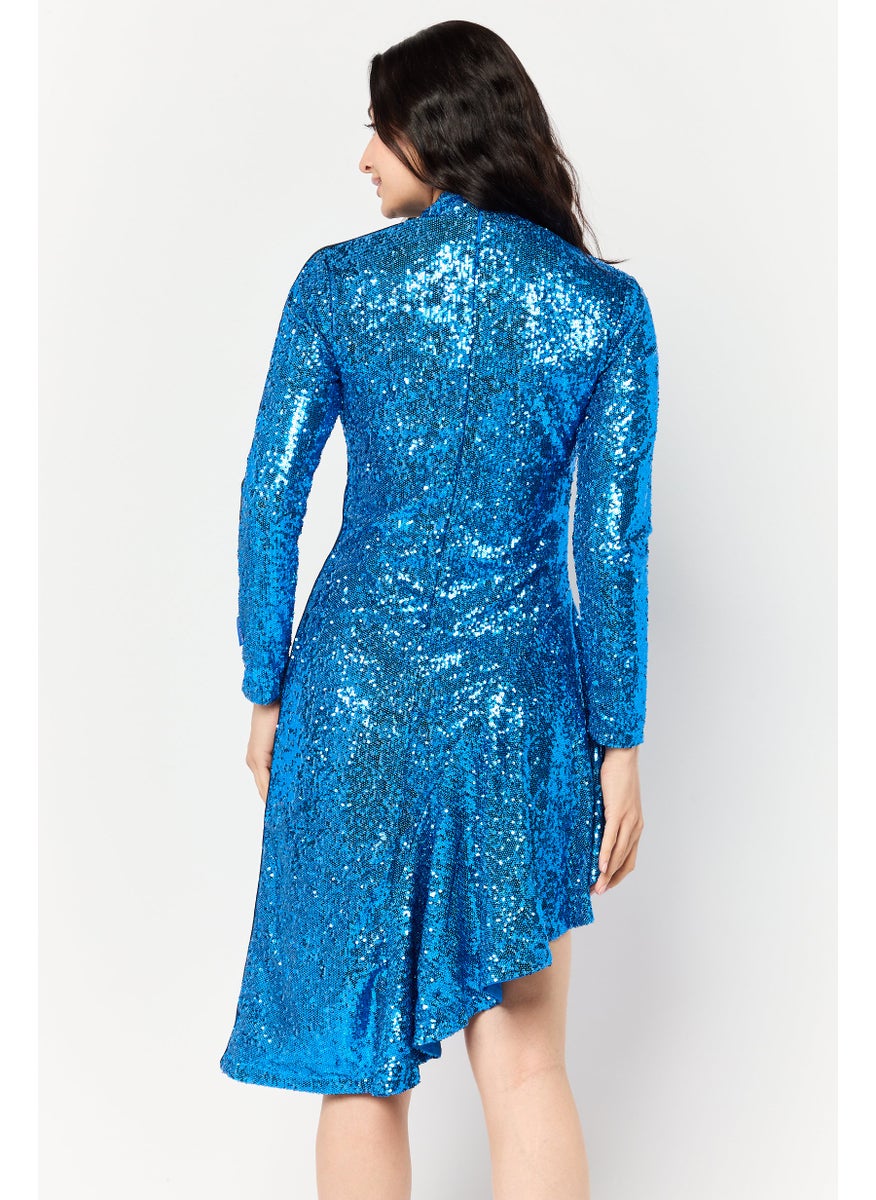 Women Sportswear Fit Sequins Dancing Dress, Blue
