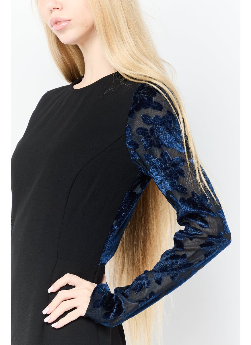 Women Textured Casual Mini Dress, Black