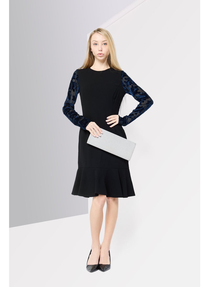 Women Textured Casual Mini Dress, Black