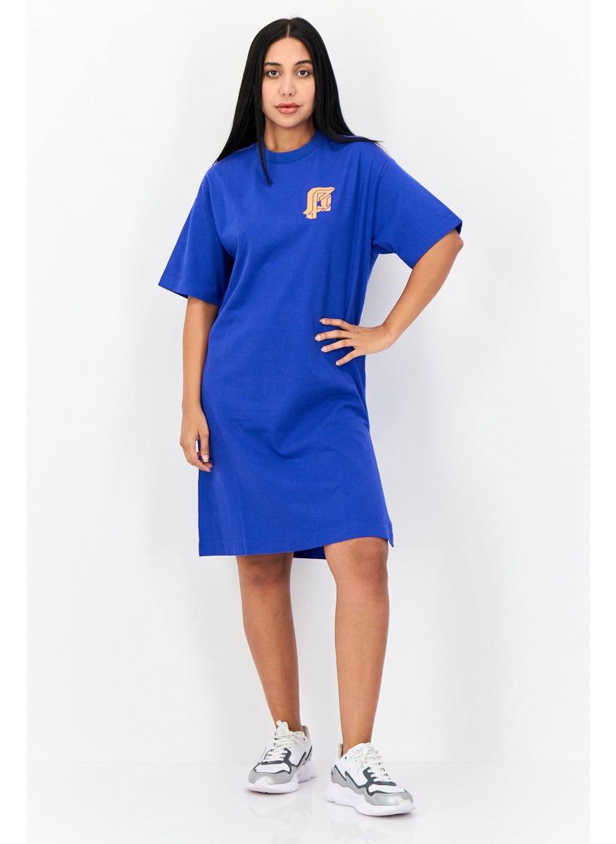 Women Graphic Print Midi Dress, Blue