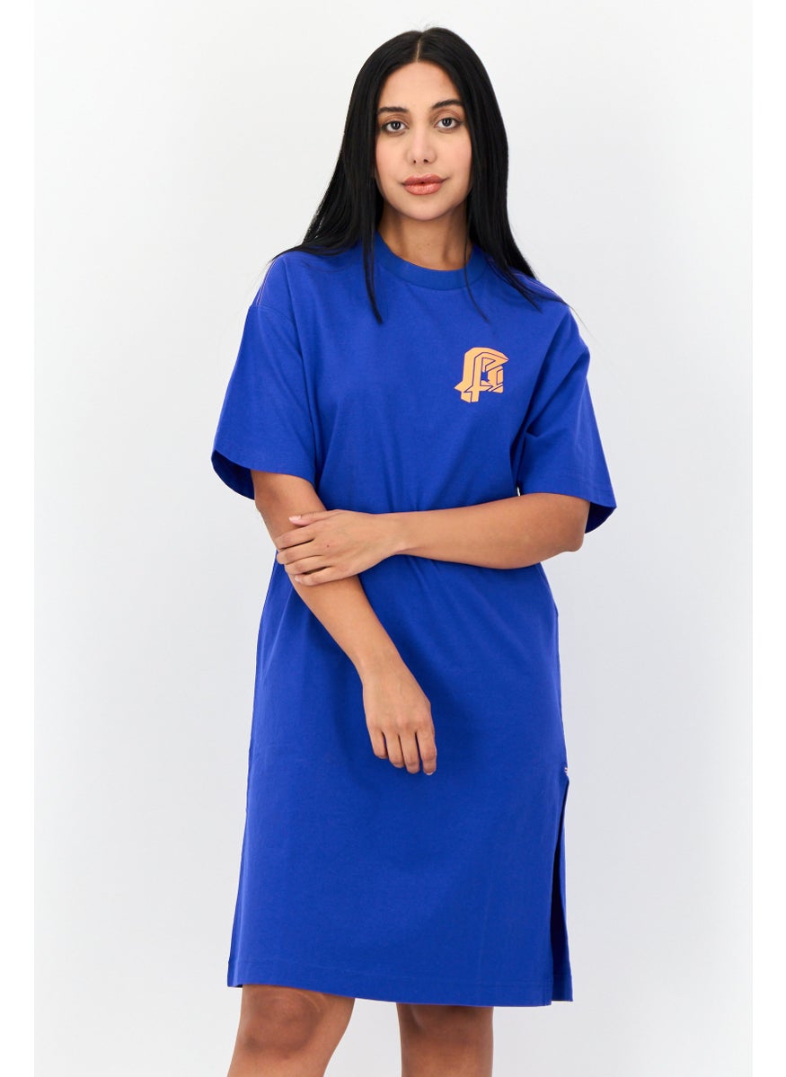 Women Graphic Print Midi Dress, Blue