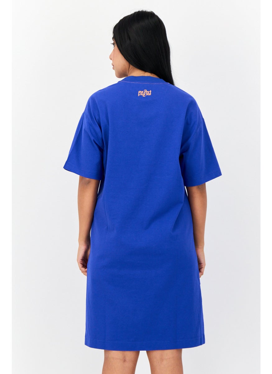 Women Graphic Print Midi Dress, Blue