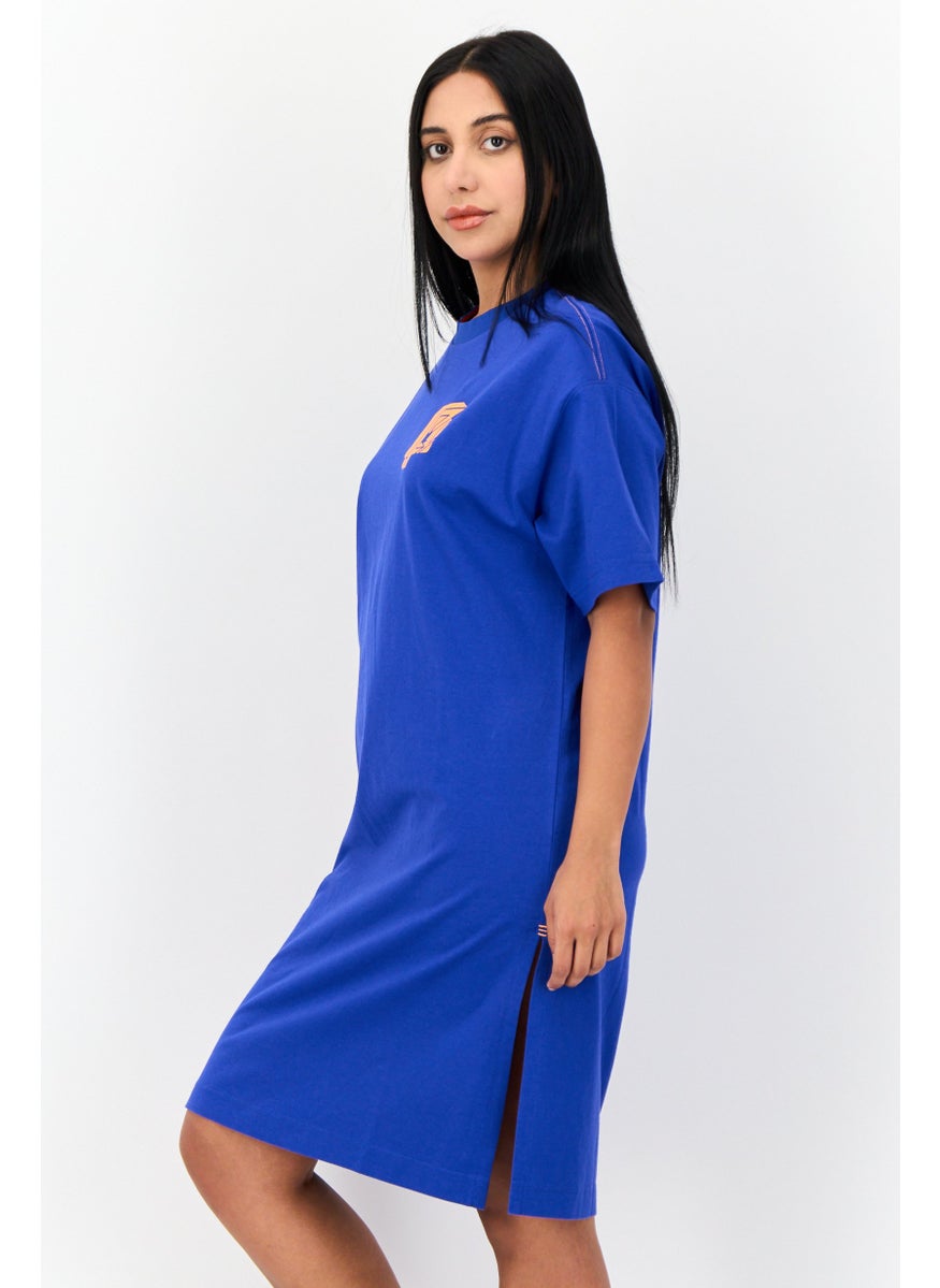 Women Graphic Print Midi Dress, Blue