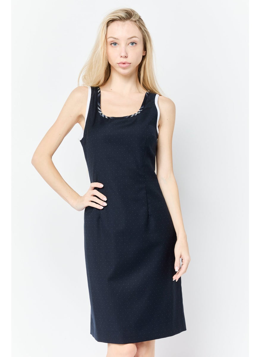 Women Microdot Midi Dress, Navy