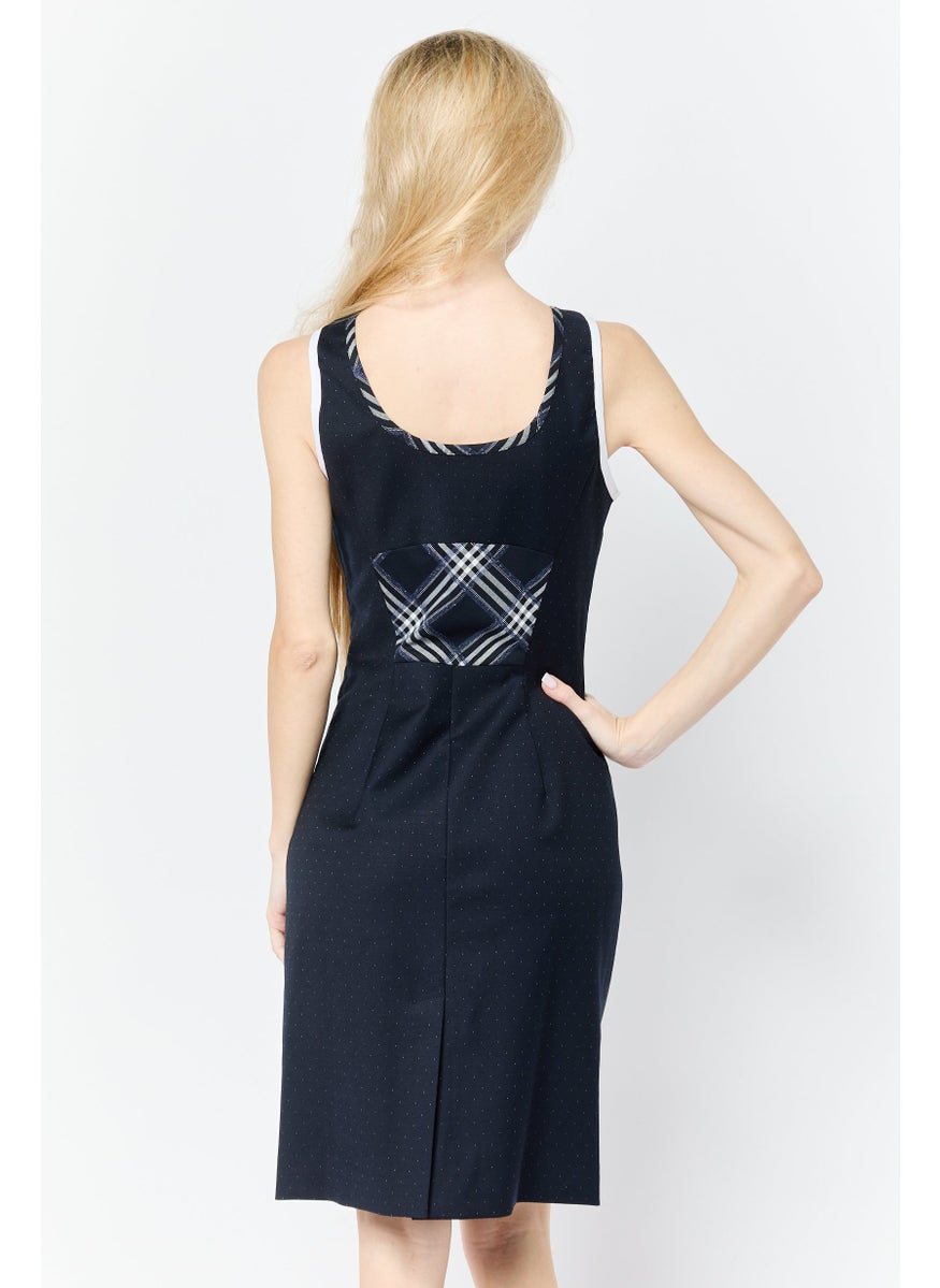 Women Microdot Midi Dress, Navy