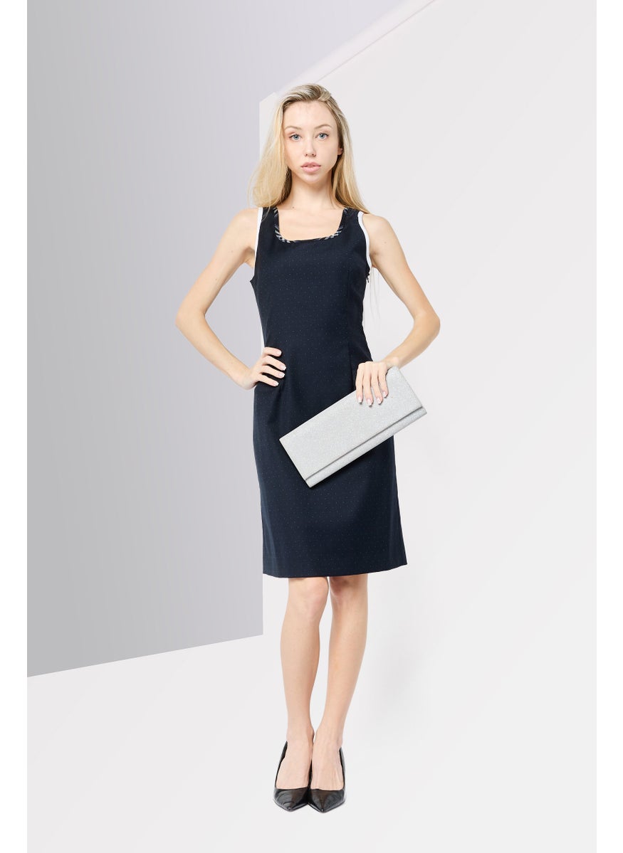 Women Microdot Midi Dress, Navy