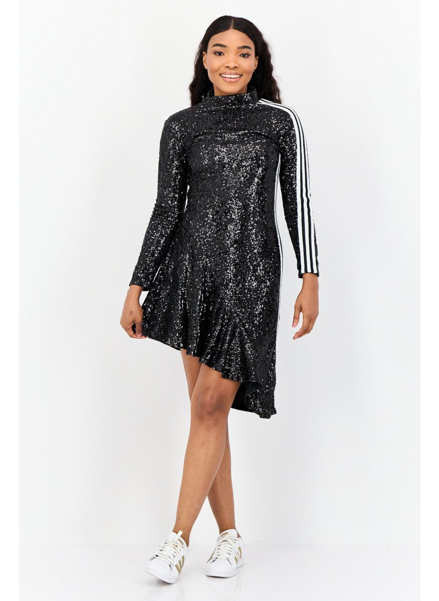 Women Metallic Mini Dress, Black