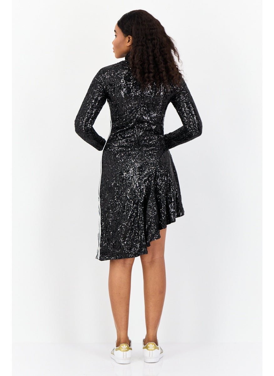 Women Metallic Mini Dress, Black