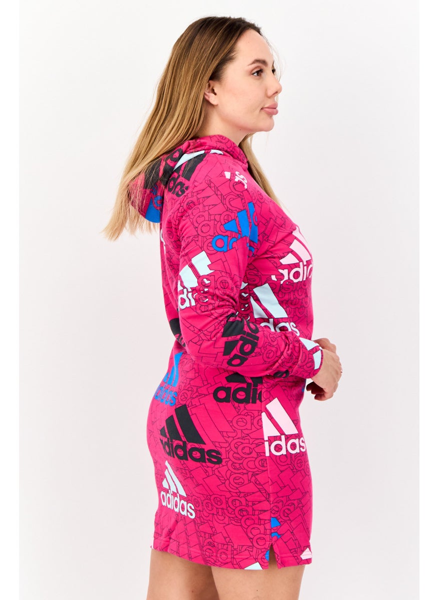 Women Sportswear Fit Long Sleeves Outdoor Hooded Dress, Pink