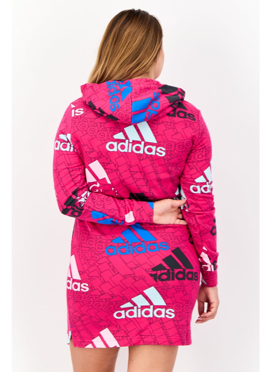 Women Sportswear Fit Long Sleeves Outdoor Hooded Dress, Pink