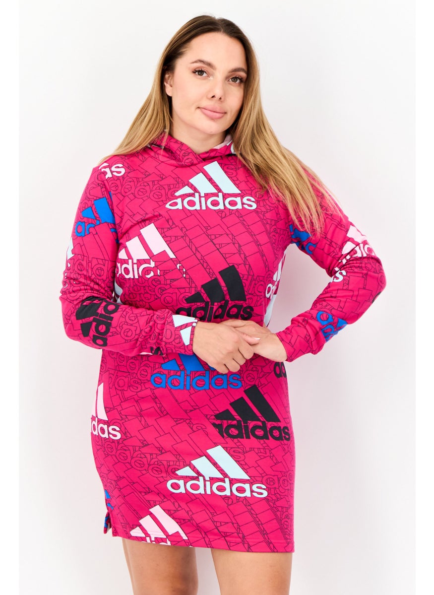 Women Sportswear Fit Long Sleeves Outdoor Hooded Dress, Pink