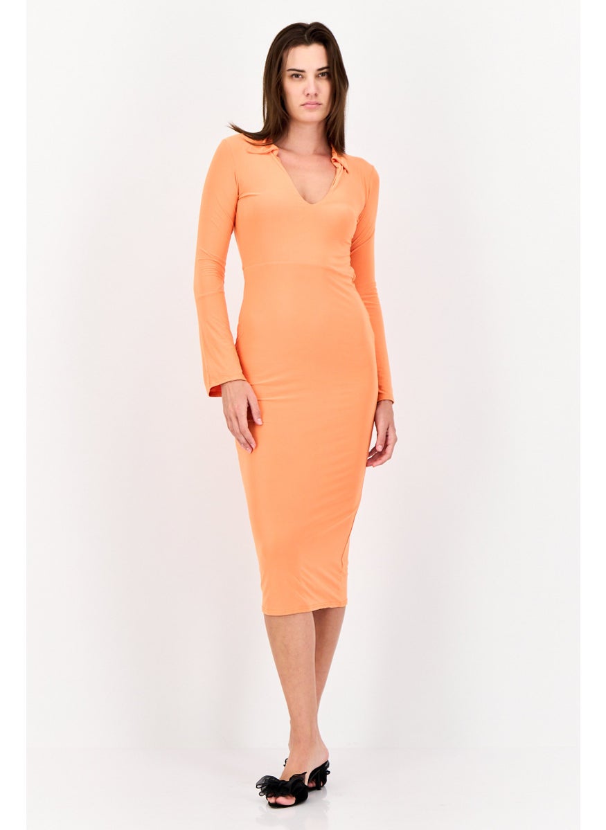 Women Solid Bodycon Dress, Orange