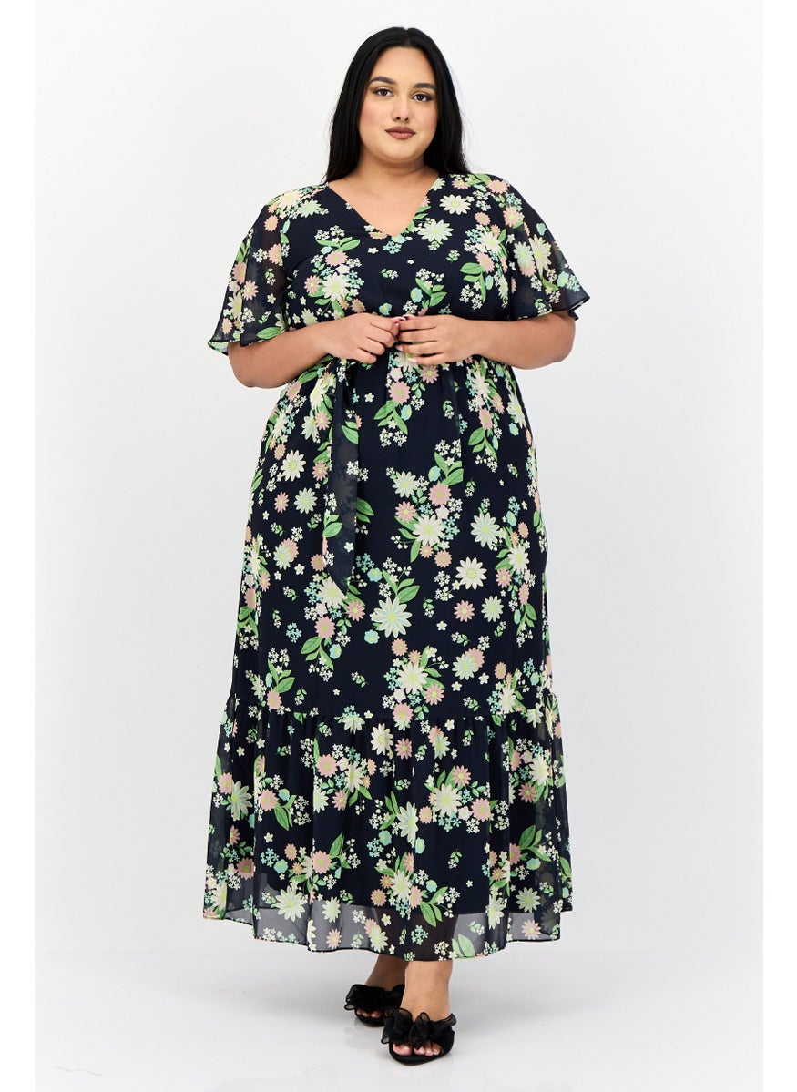 Women Petite Floral Print Midi Dress, Multicolor