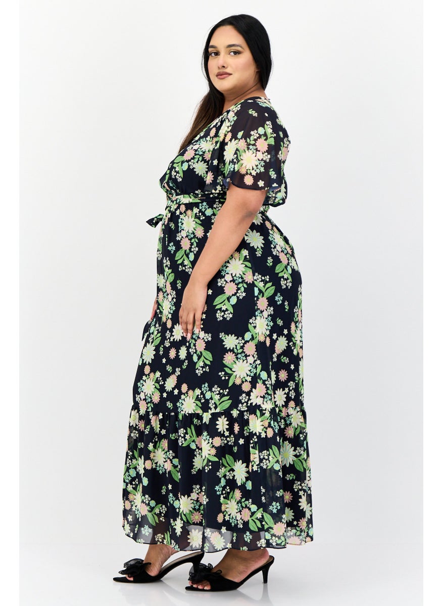 Women Petite Floral Print Midi Dress, Multicolor