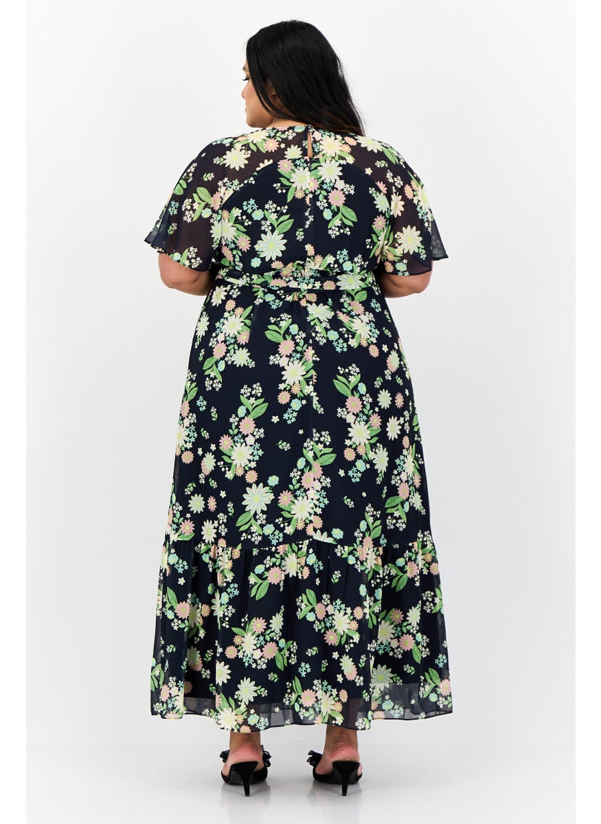 Women Petite Floral Print Midi Dress, Multicolor