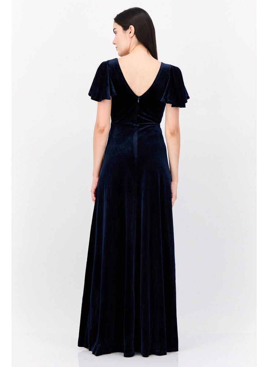 Women Velevet Maxi Dress, Navy