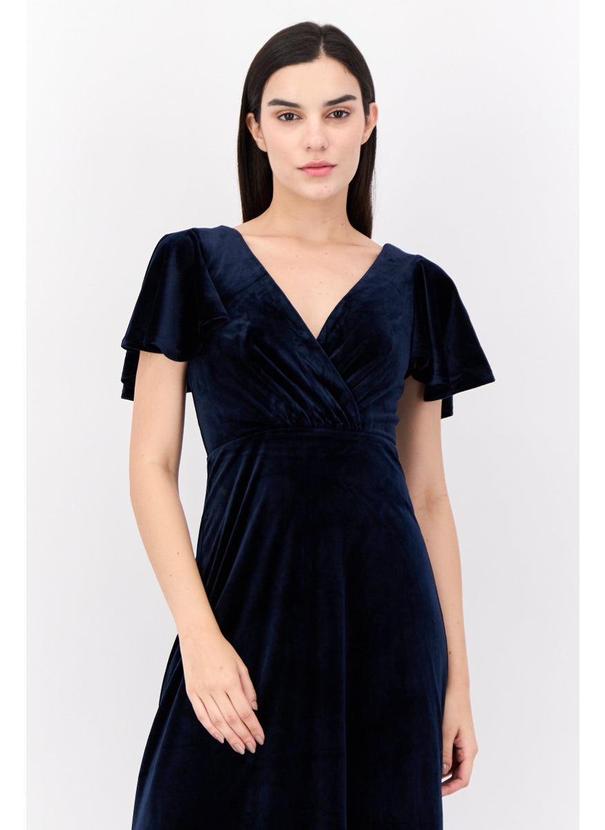 Women Velevet Maxi Dress, Navy