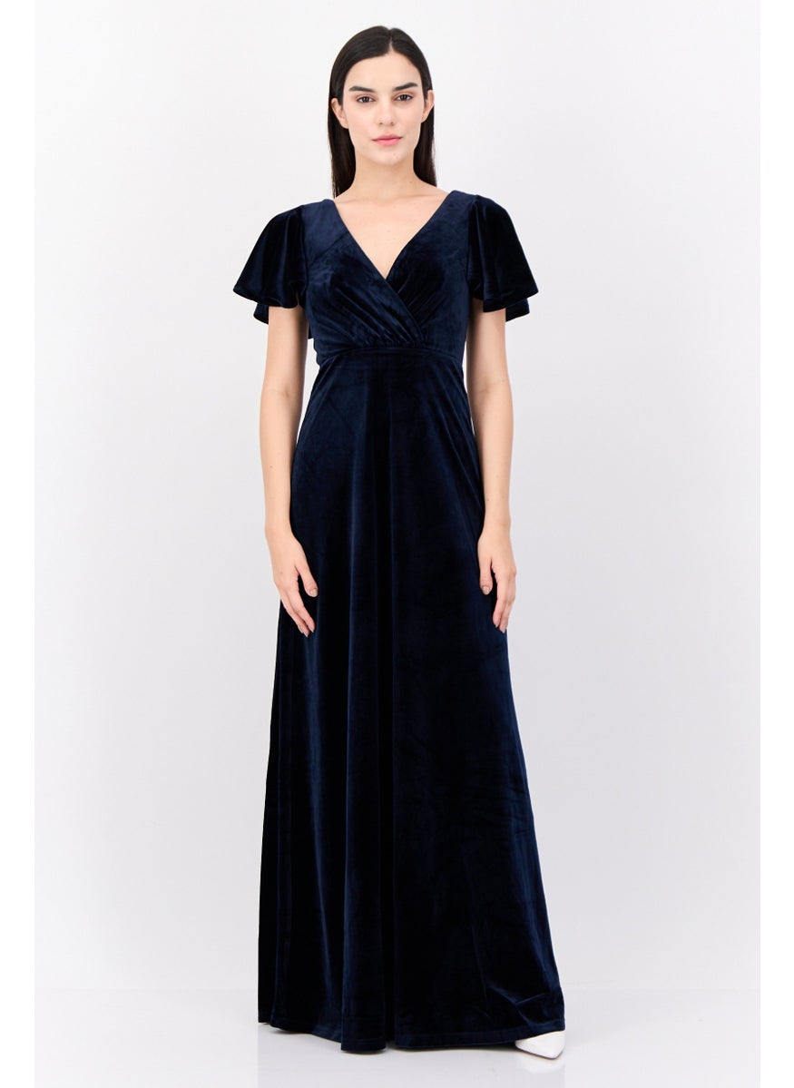 Women Velevet Maxi Dress, Navy