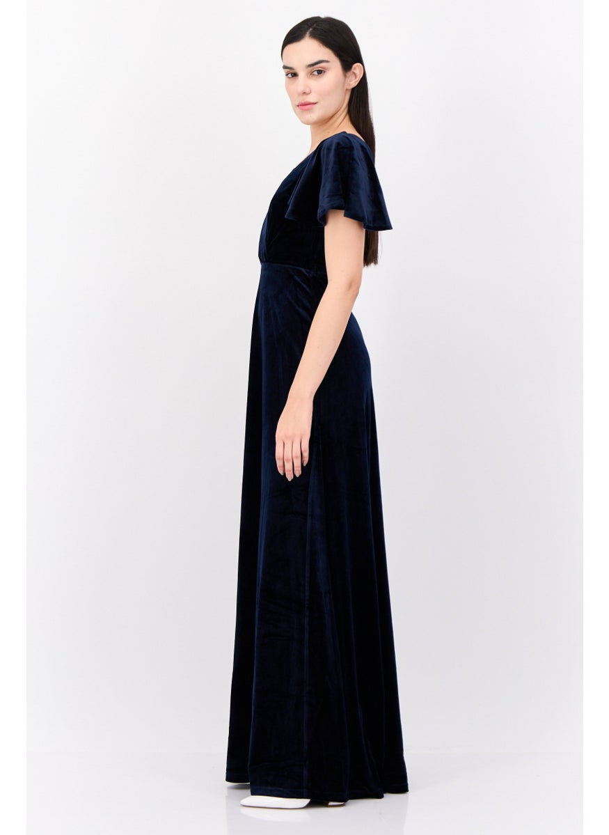 Women Velevet Maxi Dress, Navy