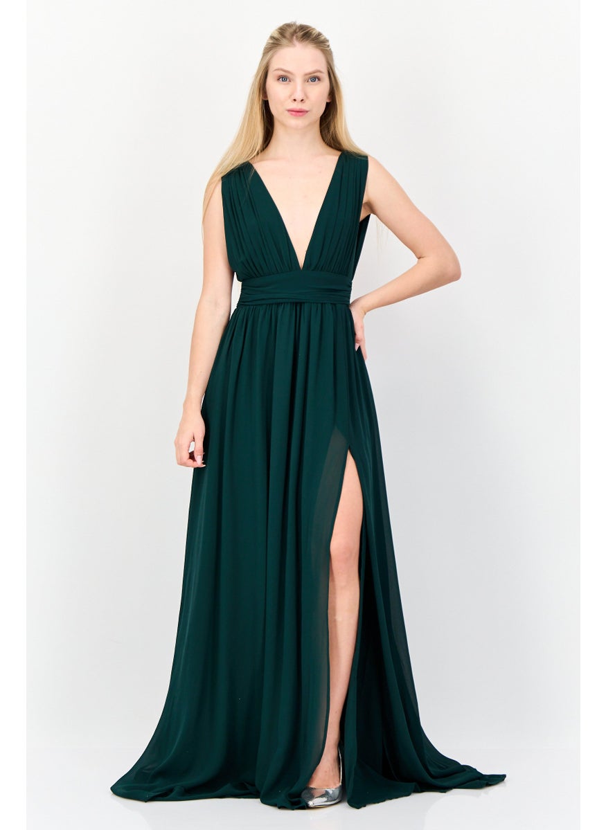 Women Solid Maxi Dress, Forest Green