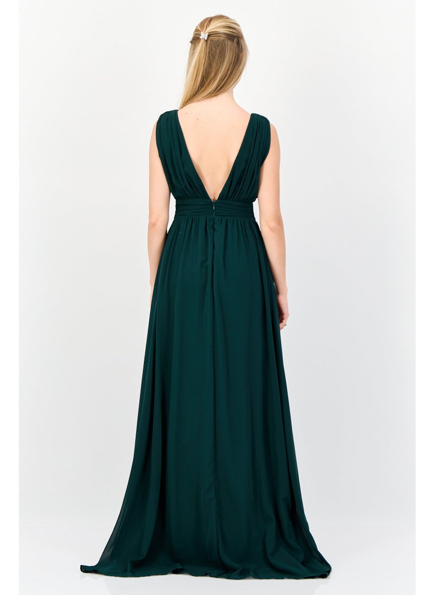 Women Solid Maxi Dress, Forest Green