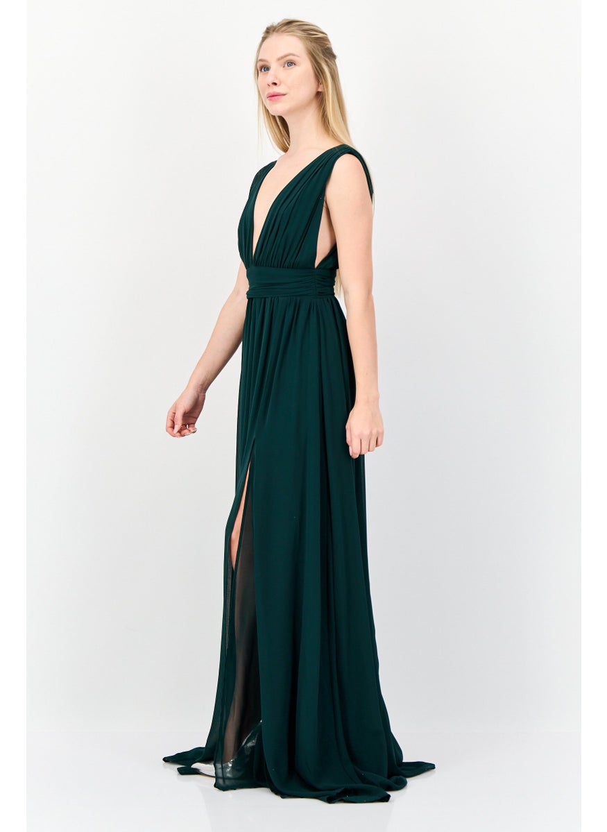 Women Solid Maxi Dress, Forest Green