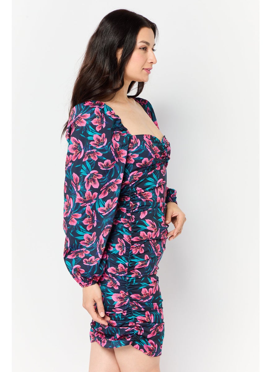 Women Floral Print Mini Dress, Multicolor