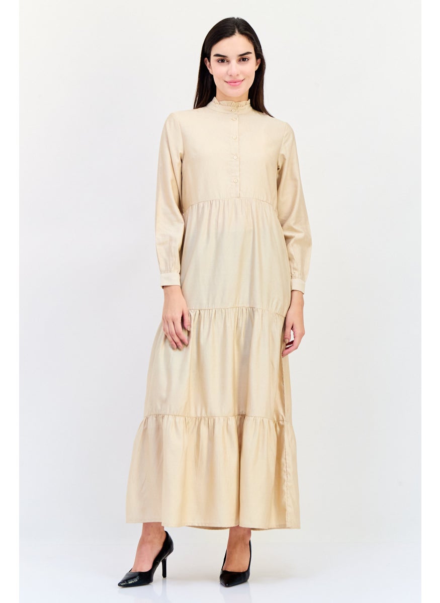Women Textured Maxi Dress, Beige
