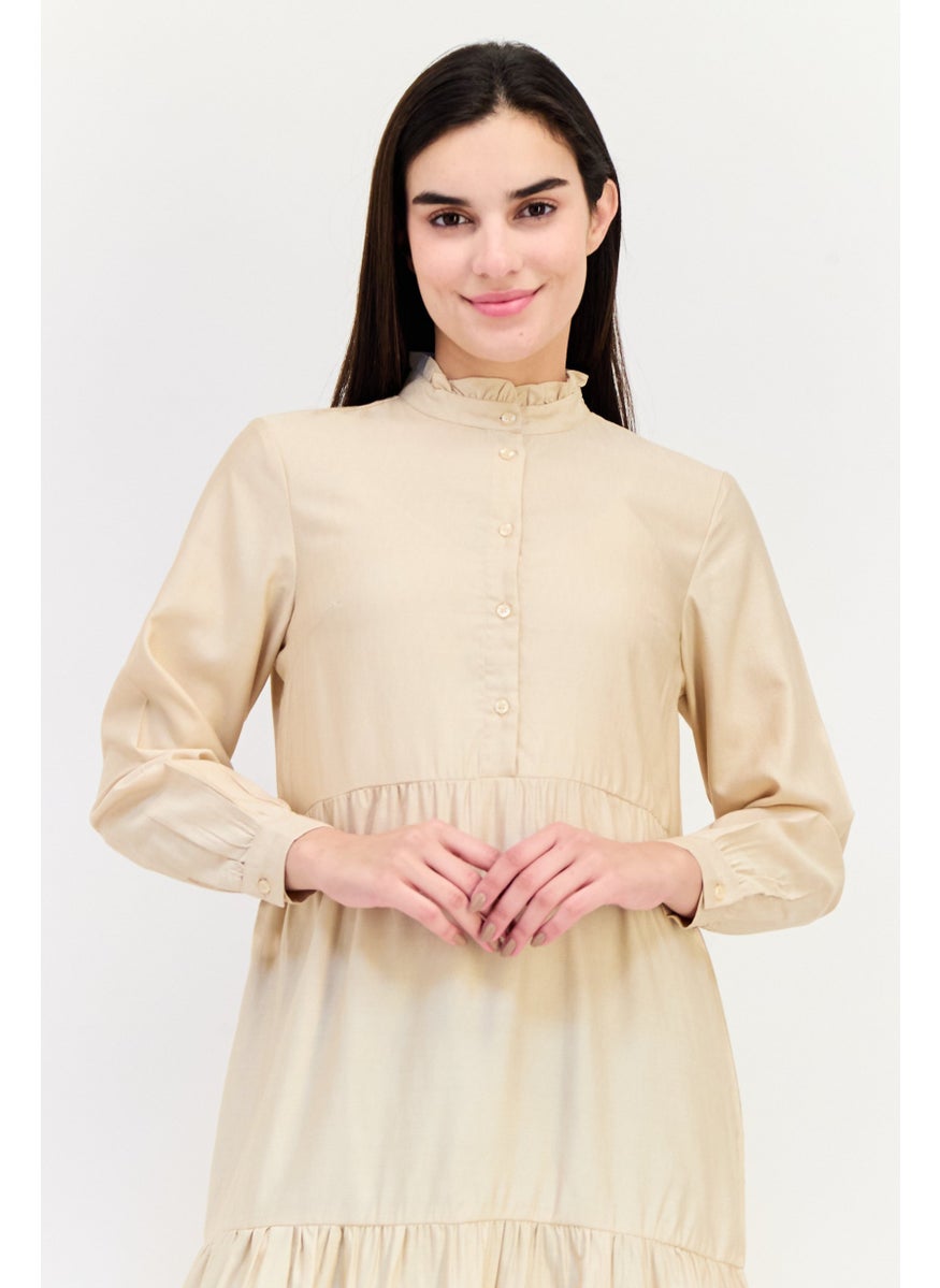 Women Textured Maxi Dress, Beige
