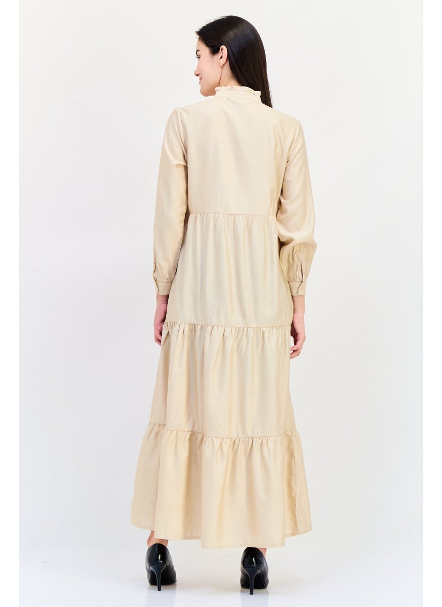 Women Textured Maxi Dress, Beige