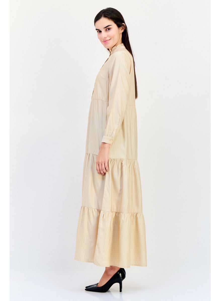 Women Textured Maxi Dress, Beige