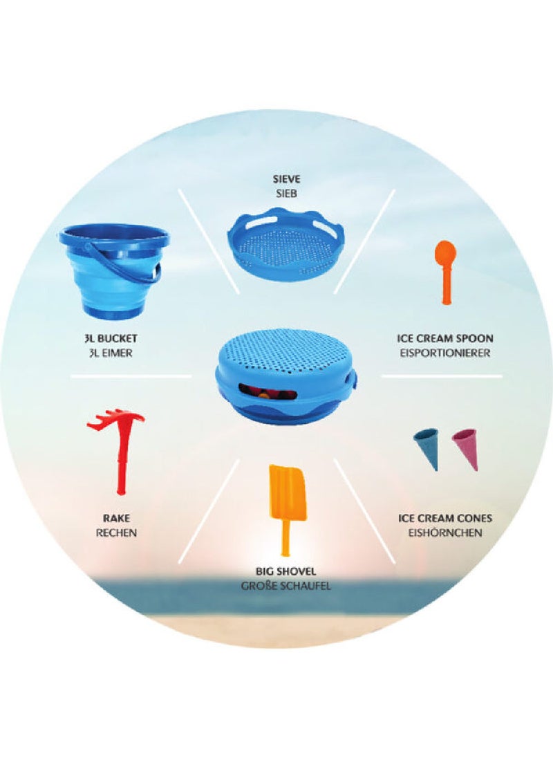 CompacToys 7In1, Blue, Sand Toys is a complete set of Selected Sand Toys, Made of High-Quality Plastic, BPA Free, Elastic and Durable. It is Compact and can be carried in handbag.