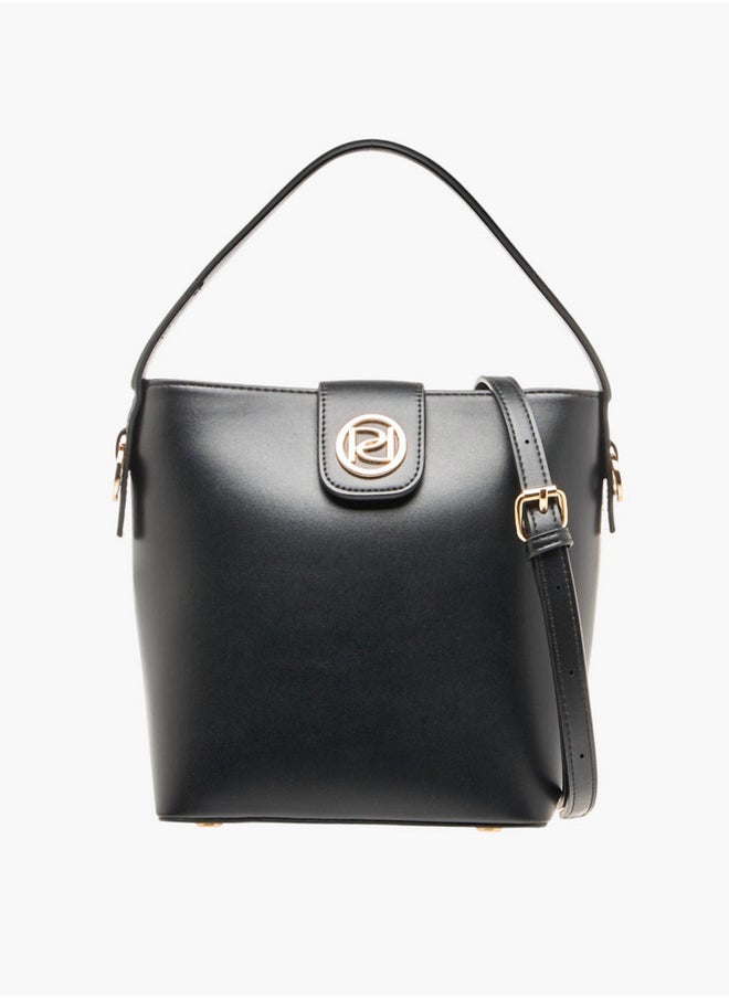 Solid Crossbody Bag with Detachable Strap and Flap Closure