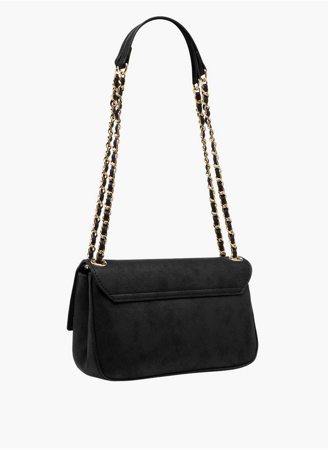 Women's Textured Crossbody Bag with Flap Closure and Chain Strap