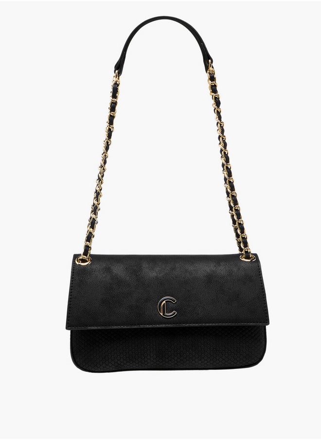 Women's Textured Crossbody Bag with Flap Closure and Chain Strap