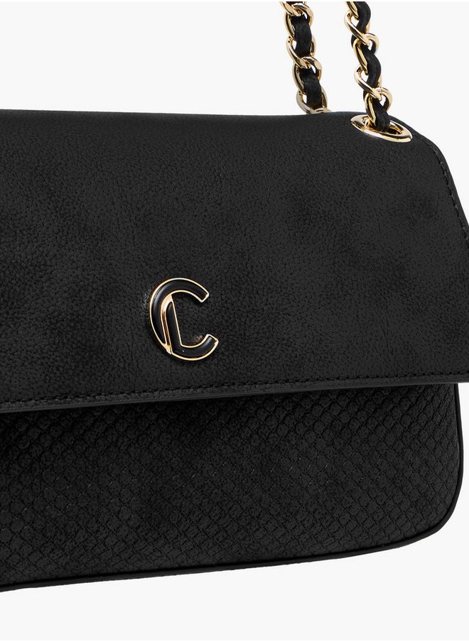 Women's Textured Crossbody Bag with Flap Closure and Chain Strap