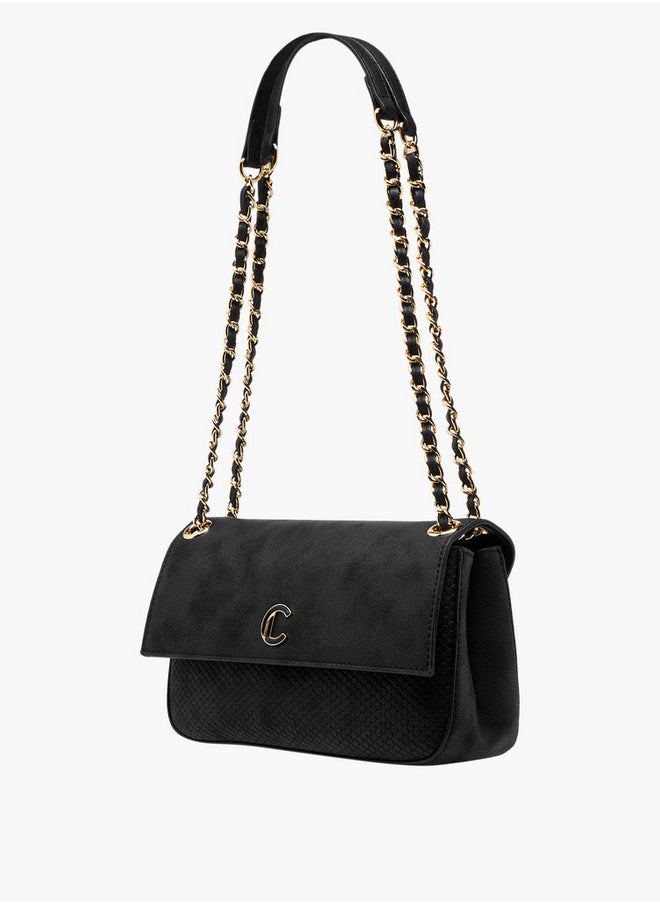 Women's Textured Crossbody Bag with Flap Closure and Chain Strap