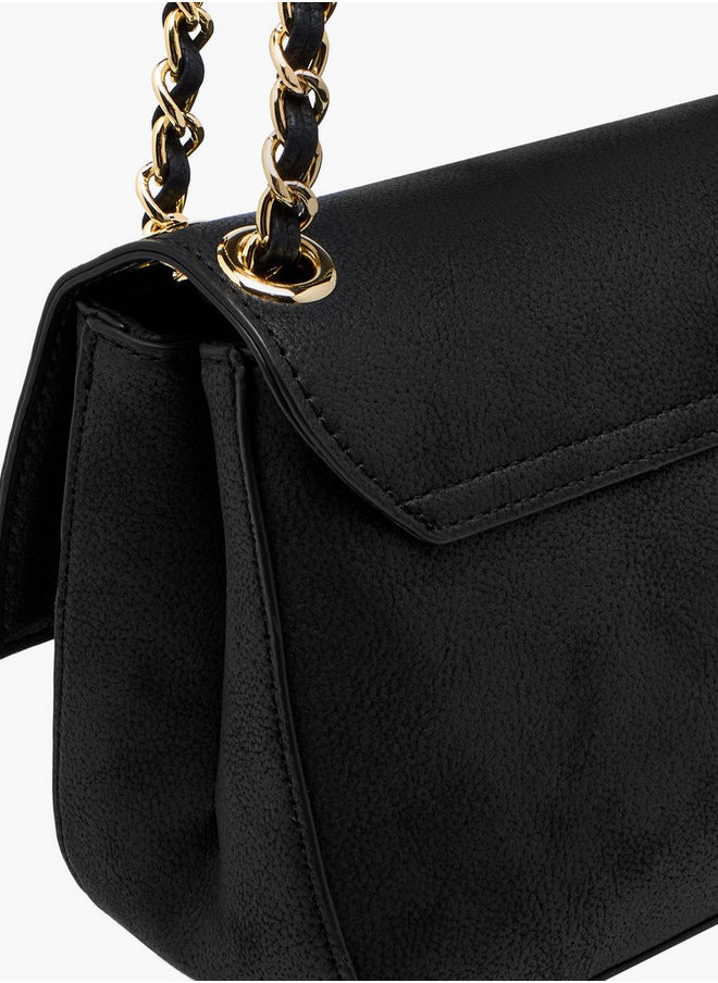 Women's Textured Crossbody Bag with Flap Closure and Chain Strap