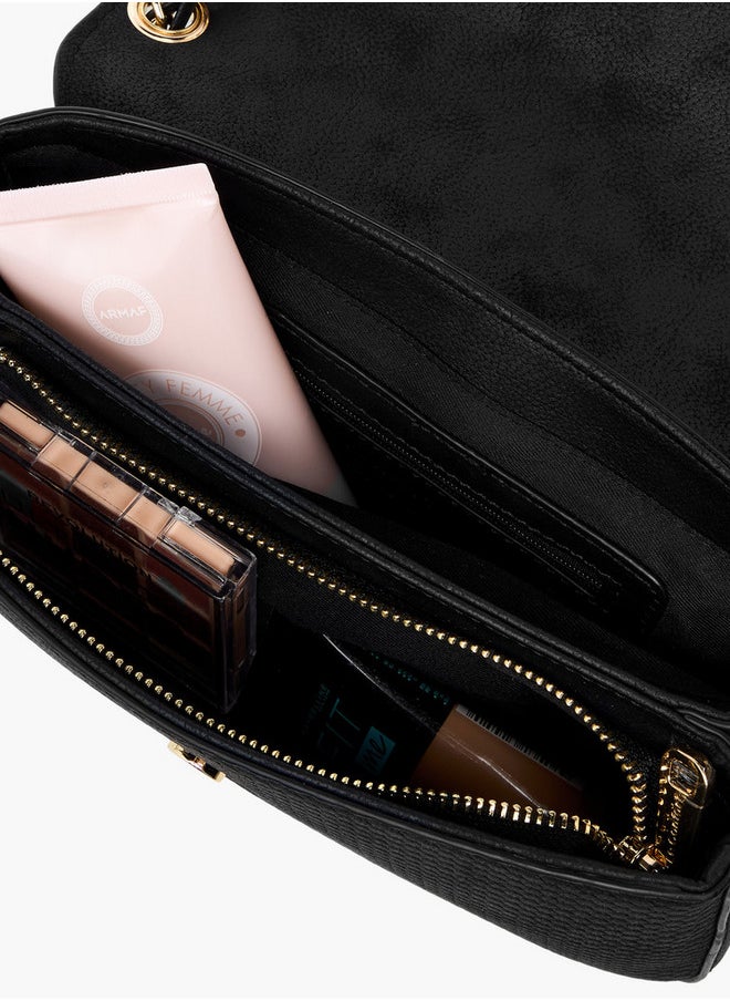 Women's Textured Crossbody Bag with Flap Closure and Chain Strap