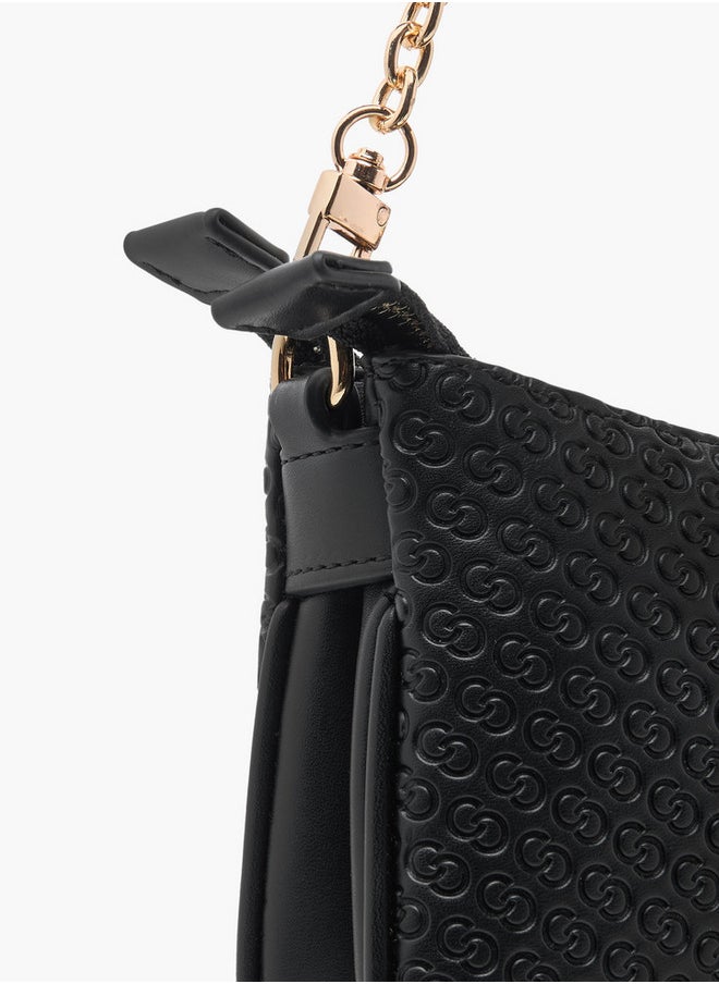 Monogram Embossed Crossbody Bag with Zip Closure and Chain Strap