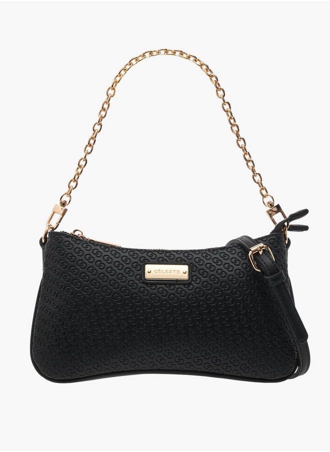 Monogram Embossed Crossbody Bag with Zip Closure and Chain Strap