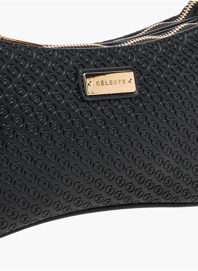 Monogram Embossed Crossbody Bag with Zip Closure and Chain Strap