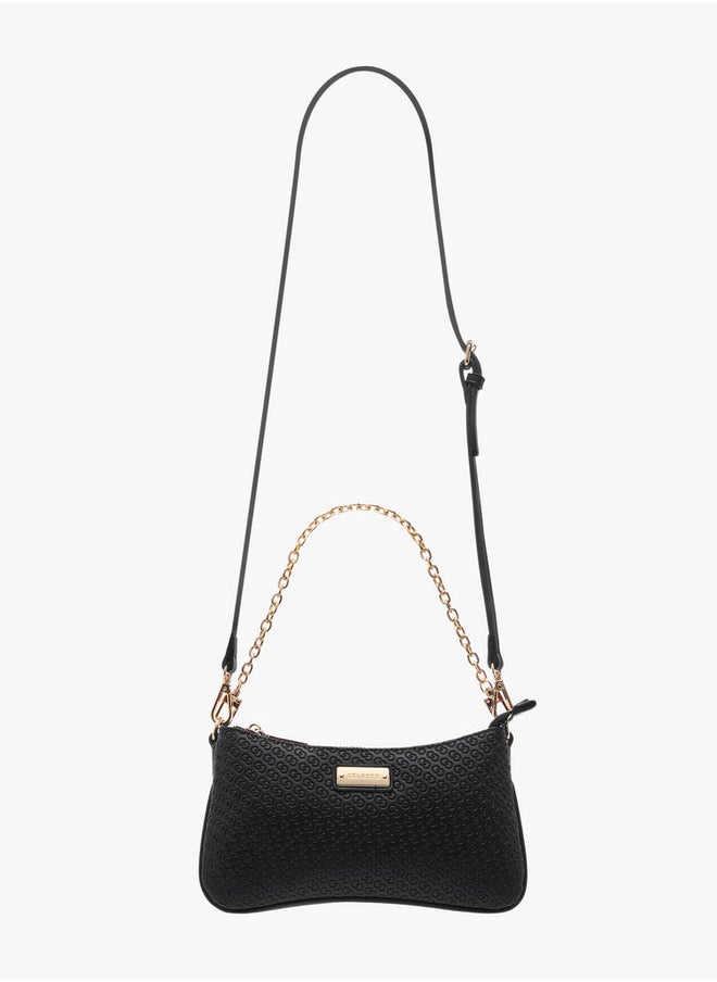 Monogram Embossed Crossbody Bag with Zip Closure and Chain Strap