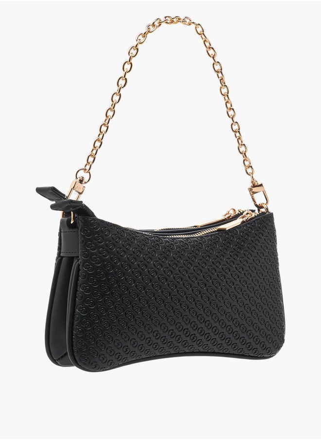 Monogram Embossed Crossbody Bag with Zip Closure and Chain Strap