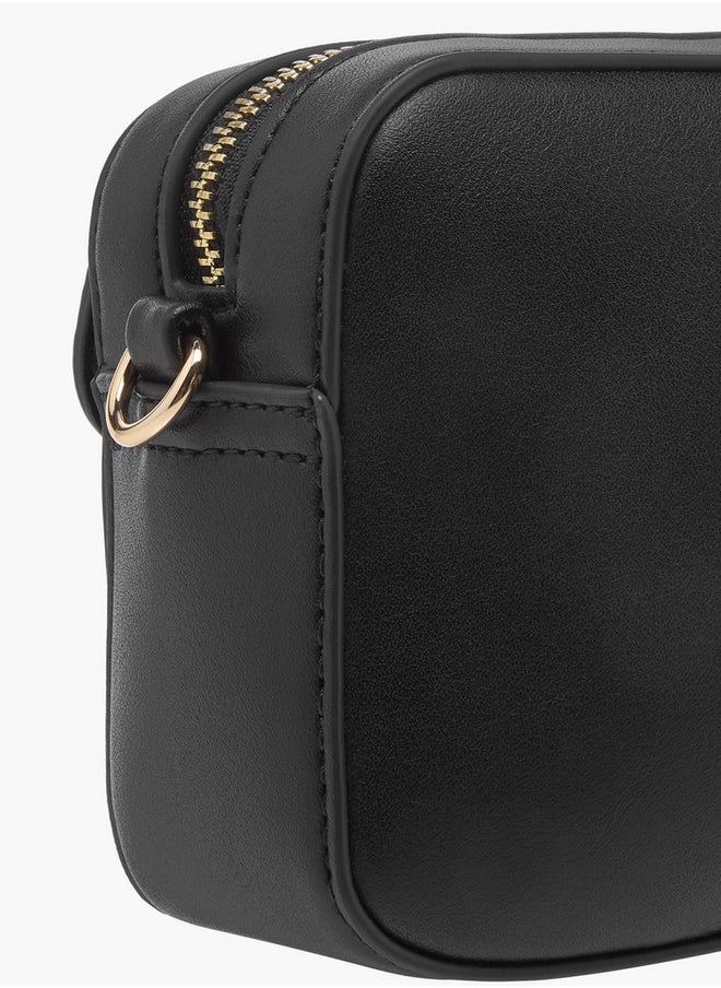 Monogram Detail Crossbody Bag with Detachable Chain Strap and Zip Closure