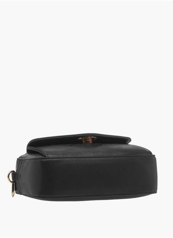 Monogram Detail Crossbody Bag with Detachable Chain Strap and Zip Closure