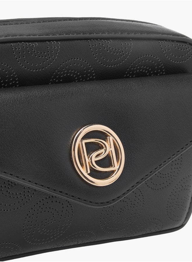 Monogram Detail Crossbody Bag with Detachable Chain Strap and Zip Closure