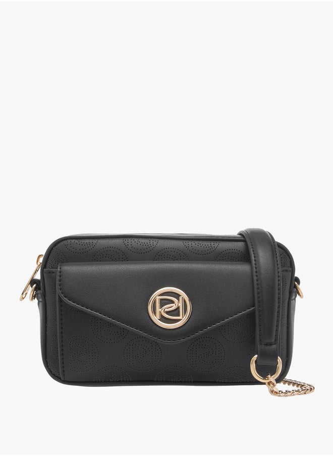 Monogram Detail Crossbody Bag with Detachable Chain Strap and Zip Closure