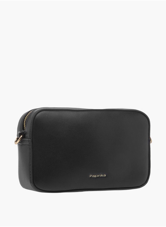 Monogram Detail Crossbody Bag with Detachable Chain Strap and Zip Closure