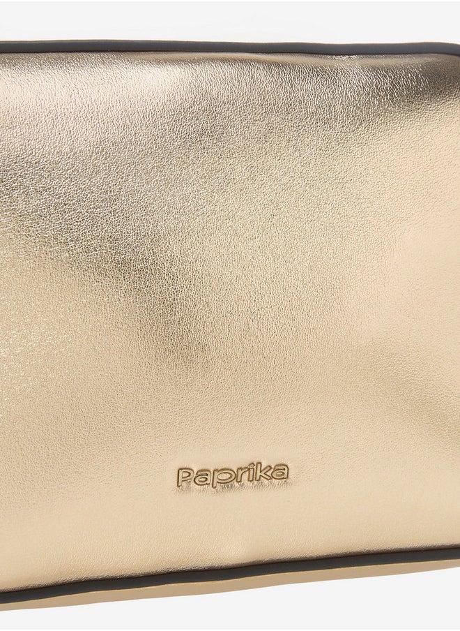 Women's Monogram Embellished Crossbody Bag with Chain Strap and Flap Closure